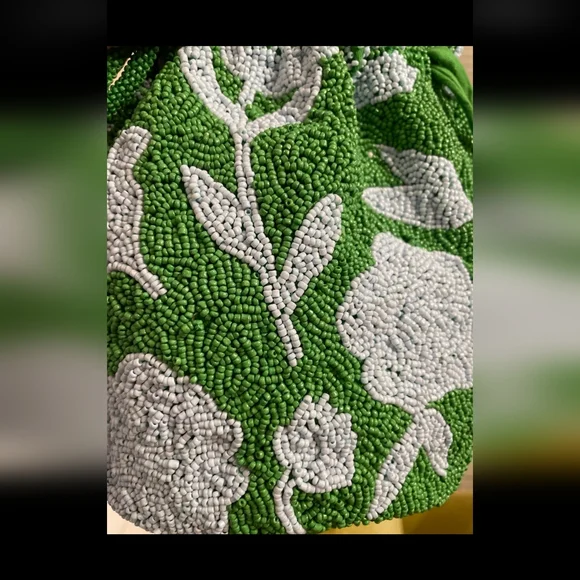 Kate Spade Green Rose, Green and Light Bluish/White Beaded Shoulder Bag - Picture 2 of 4